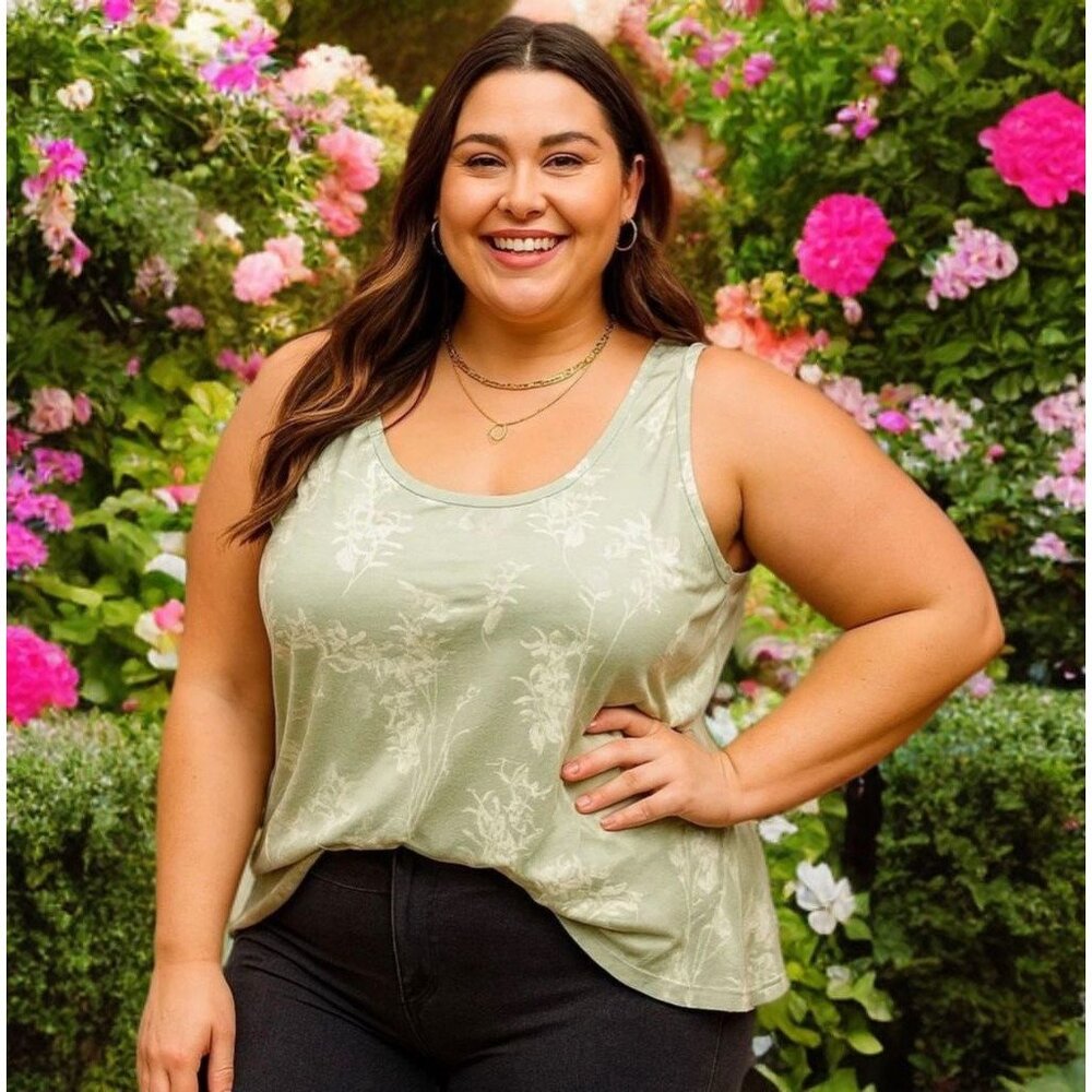 Chico's Floral Tank Top Basic Knit Blouse The Touch of Cool Pullover Plus Size
